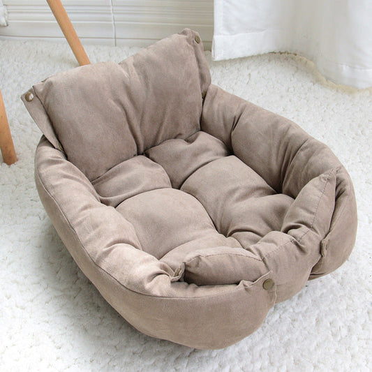 Elevated Soft Plush Pet Sofa – Raised L-Shape Bed for Small Dogs & Cats, Washable Cushion