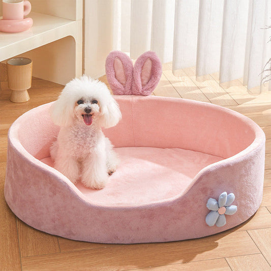 Warm Fleece Pet Bed – Plush All-Season Comfort, Raised Rim Support, Washable Cover