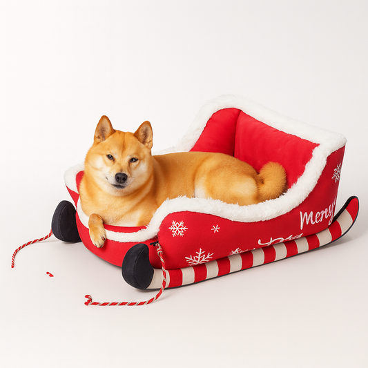 Calming Plush Nest| Festive Plush Bed Christmas Dog Bed – Luxury Soft Sleigh Design for Pets