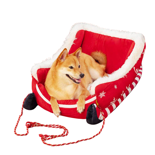 Calming Plush Nest| Festive Plush Bed Christmas Dog Bed – Luxury Soft Sleigh Design for Pets