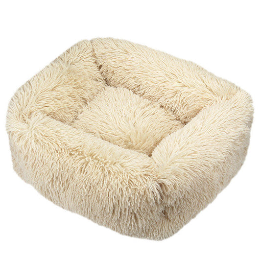 Calming Pet Bed – Square Plush Design, Thick Furry Padding, Washable, Anxiety-Relief, Cozy Support