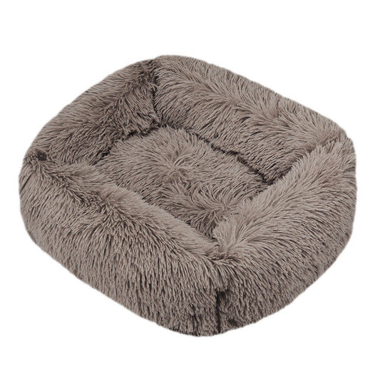 Calming Pet Bed – Square Plush Design, Thick Furry Padding, Washable, Anxiety-Relief, Cozy Support