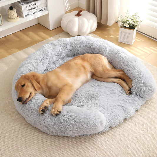 Calming Round Pet Bed – Plush Bolster Edge, Soft Anti-Anxiety Design, Washable, Warm & Supportive